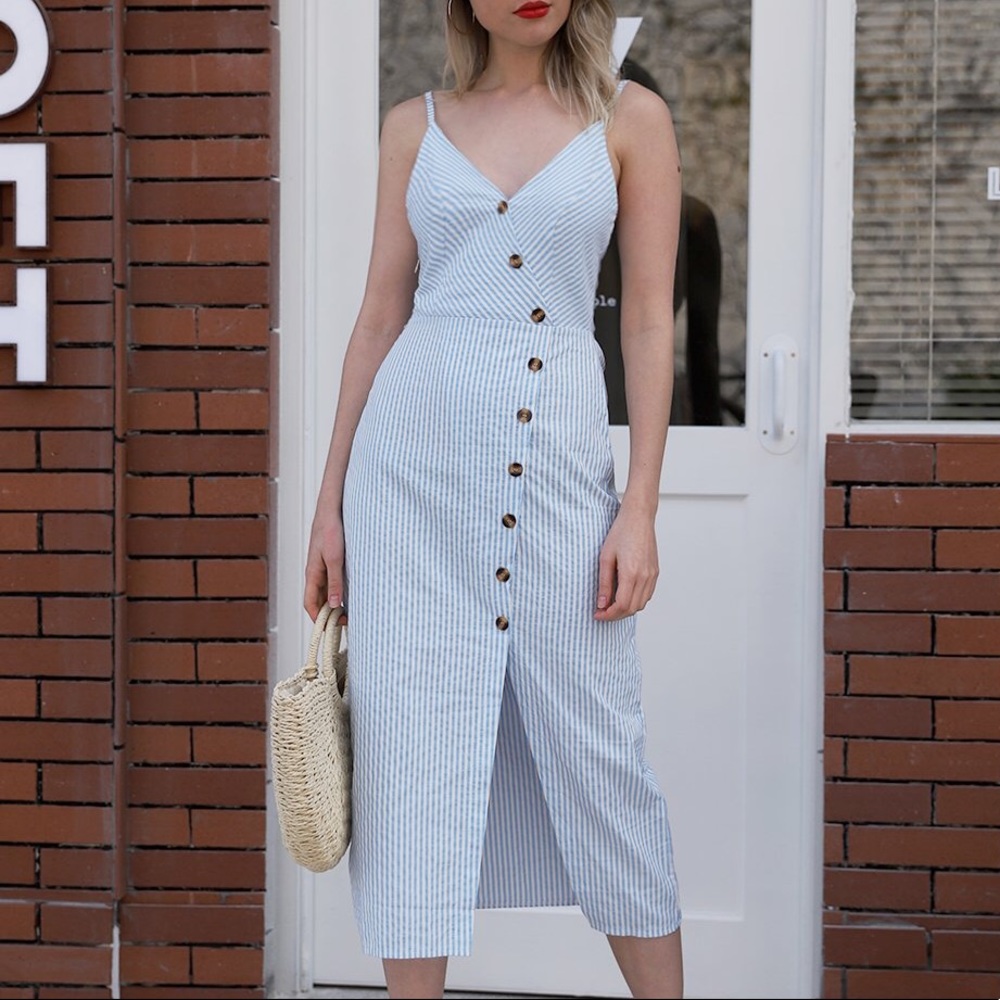 NEW V Neck striped Wrap Dress